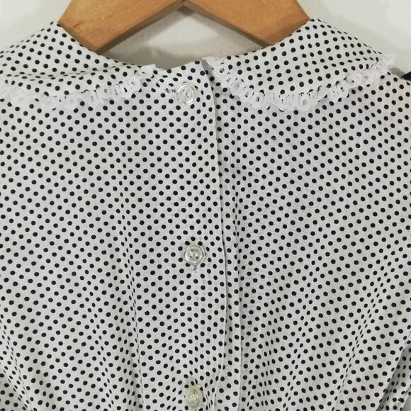 Vintage Miss Quality Girl Ruffled Dress Size 6 Polka Dot Lace Circle 80s Bow - Picture 13 of 15